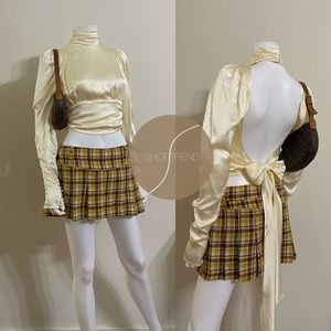 Vintage plaid Pleated mini skirt